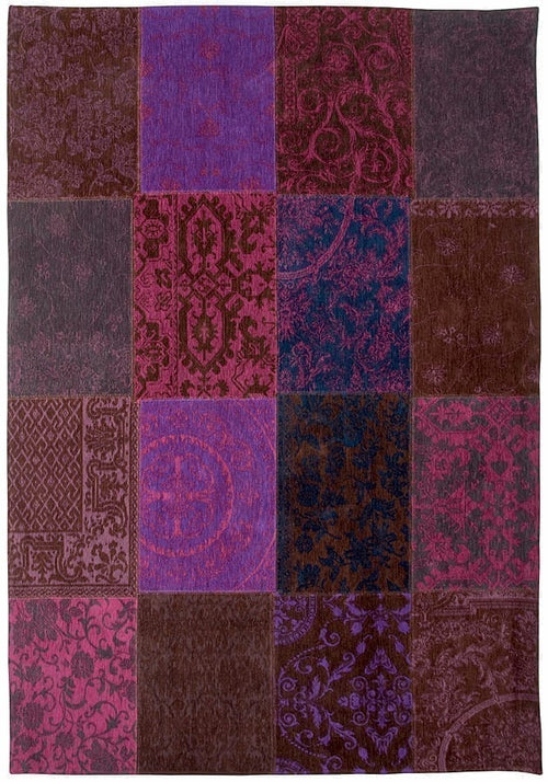 Patchwork Dark Purple 01394 vloerkleed in paars van Koreman Exclusive Carpets, gemaakt van wol, katoen en viscose.