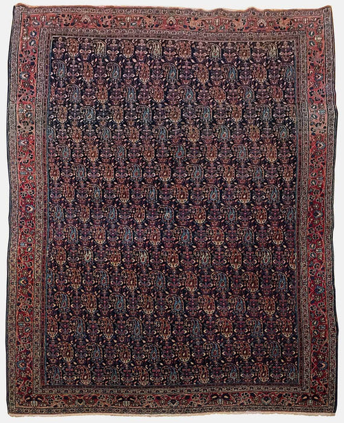 Antiek Ghom Afshar vloerkleed in blauw-rood van Koreman Exclusive Carpets, handgeknoopt uit wol.