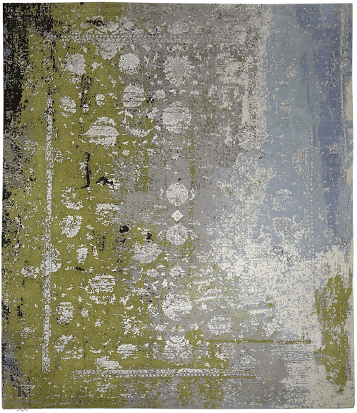 Avant Garde Kashan design 5260 vloerkleed in blauw-grijs-groen van Koreman Exclusive Carpets, handgeknoopt uit wol.