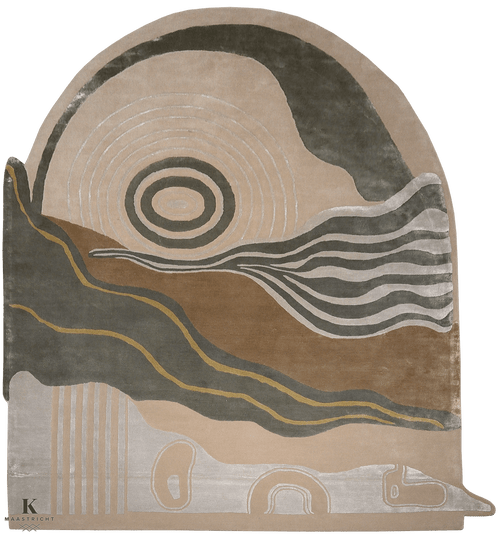 Handtufted Art design tapijt 5100 in groen-beige van Koreman Exclusive Carpets, gemaakt van wol.