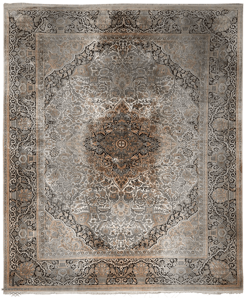 Antiek Kashmir Zijde 4778 vloerkleed in bruin van Koreman Exclusive Carpets, handgeknoopt uit zijde.