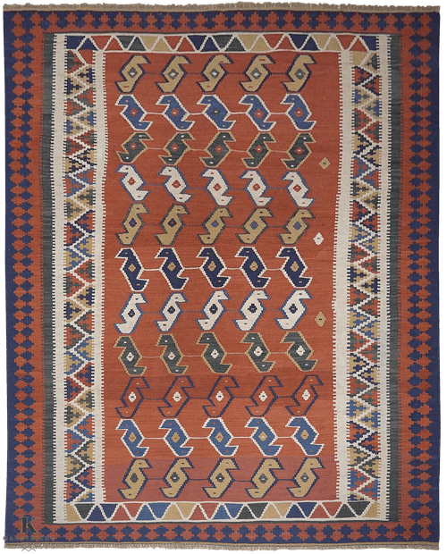 Kelim Maimana 4776 vloerkleed in rood van Koreman Exclusive Carpets, handgeweven uit wol.