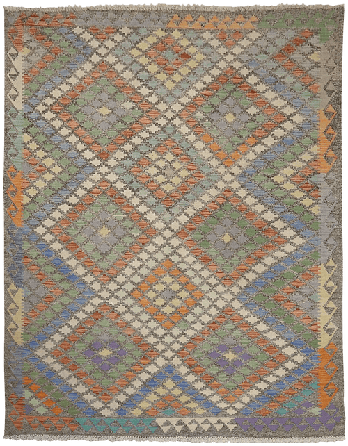 Kelim Maimana 03688 vloerkleed in grijs van Koreman Exclusive Carpets, handgeweven uit wol.