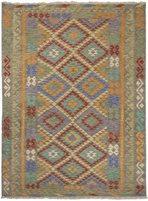 Kelim Maimana 03695 vloerkleed in blauw-rood van Koreman Exclusive Carpets, handgeweven uit wol.