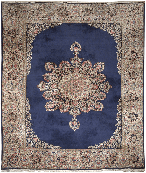 Kirman antiek tapijt 5011 in blauw van Koreman Exclusive Carpets, handgeknoopt uit wol.