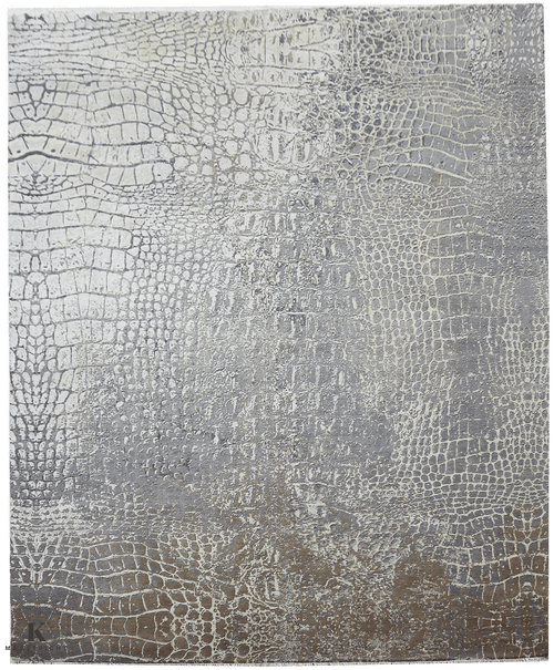 Loricata Design grey/ gold 4729 vloerkleed in blauw-grijs van Koreman Exclusive Carpets, handgeknoopt uit wol en zijde.