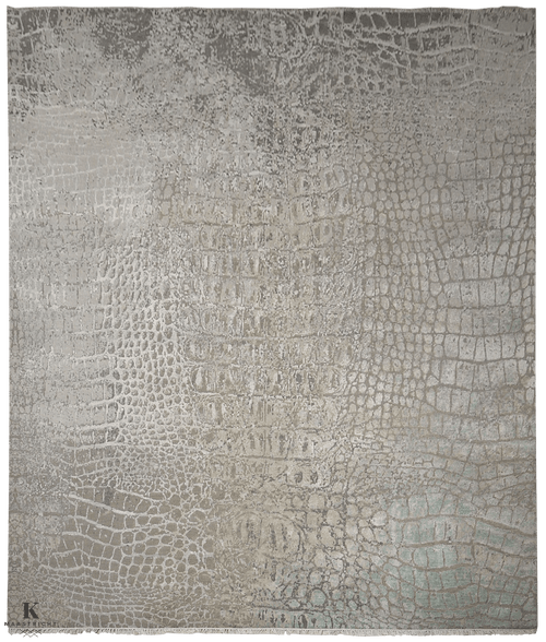 Loricata Design grey/ green 4728 vloerkleed in groen-grijs van Koreman Exclusive Carpets, handgeknoopt uit wol en zijde.