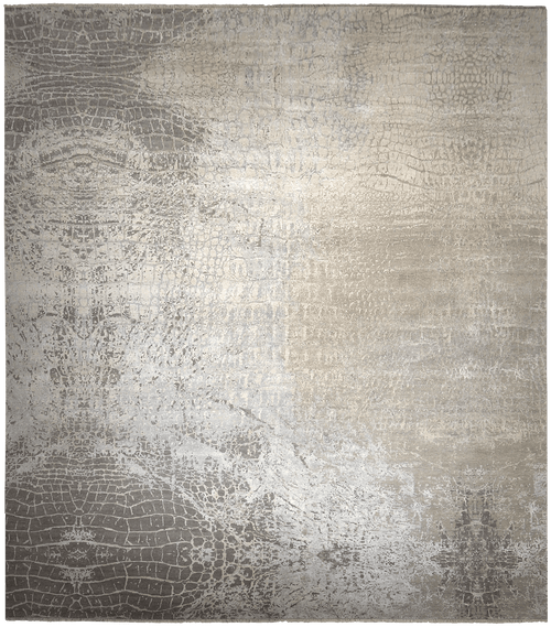 Loricata Design Grey/ Blue vloerkleed in grijs-beige van Koreman Exclusive Carpets, handgeknoopt uit wol en zijde.