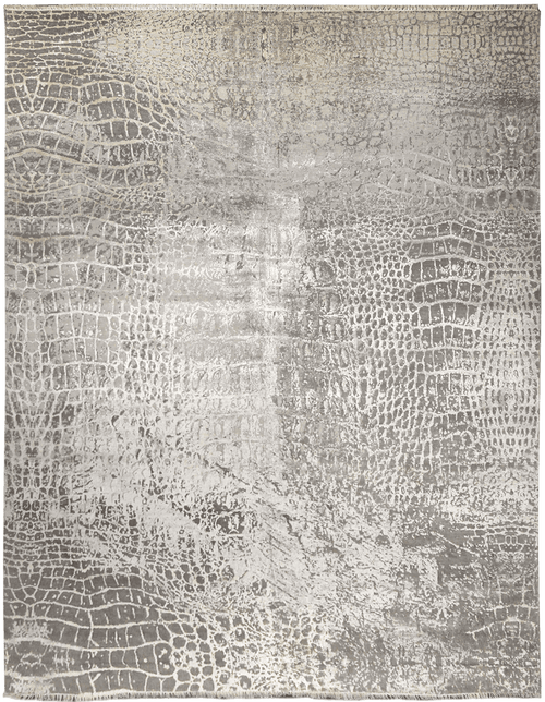 Loricata Grey/ Purple Design vloerkleed in grijs-beige van Koreman Exclusive Carpets, gemaakt van wol en zijde.