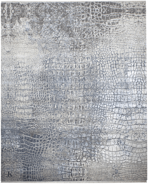 Loricata Design Ivory/Grey tapijt 5025 in blauw-grijs van Koreman Exclusive Carpets, handgeknoopt uit wol en zijde.