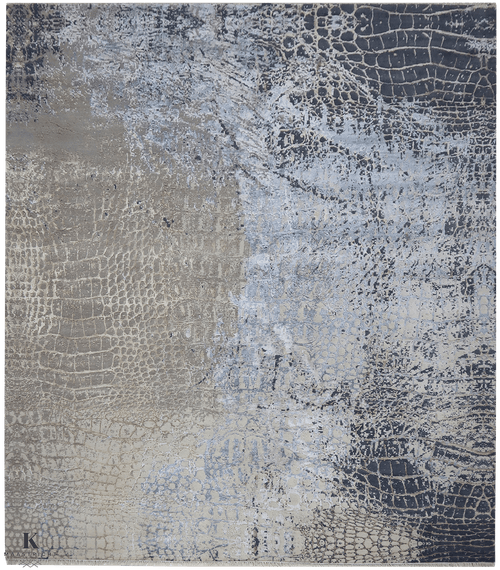 Loricata Design blue/ charcoal tapijt 4936 in blauw-grijs van Koreman Exclusive Carpets, handgeknoopt uit wol en zijde.