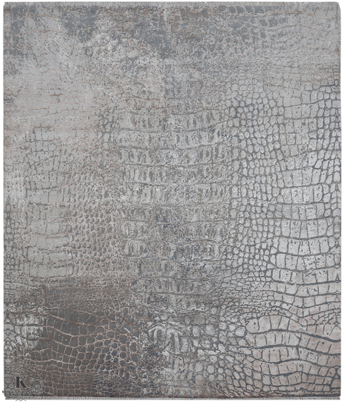 Loricata Design grey/ lux tapijt 4932 in grijs-beige van Koreman Exclusive Carpets, handgeknoopt uit wol en zijde.