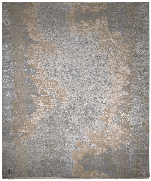 Loricata Design tapijt 4907 in blauw van Koreman Exclusive Carpets, handgeknoopt uit wol en zijde.