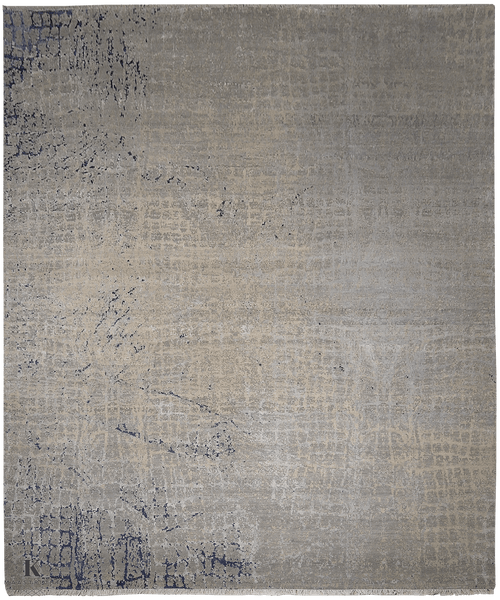 Loricata Design Silver/Blue tapijt 5027 in blauw-grijs van Koreman Exclusive Carpets, handgeknoopt uit wol en zijde.