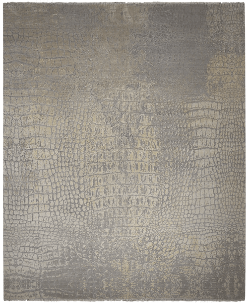Loricata Design Ivory/ Lilac vloerkleed in beige van Koreman Exclusive Carpets, handgeknoopt uit wol en zijde.