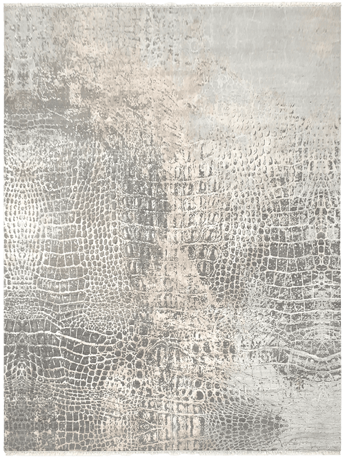 Loricata Lux-Grey Design vloerkleed in grijs van Koreman Exclusive Carpets, gemaakt van wol en zijde.