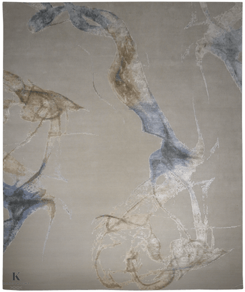 Riviera Erased Art design tapijt 5198 in beige van Koreman Exclusive Carpets, handgeknoopt uit wol.