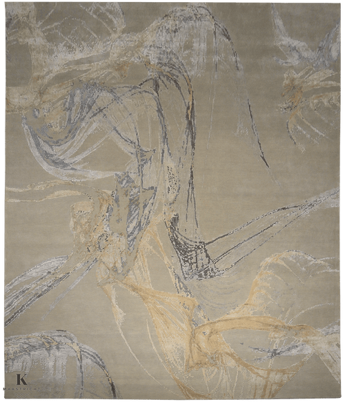 Riviera Erased Art design tapijt 5199 in beige van Koreman Exclusive Carpets, handgeknoopt uit wol.