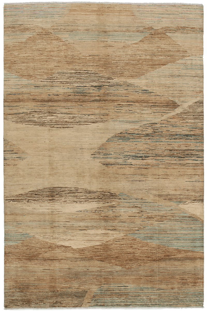 Gabbeh Zagros Desert Wave tapijt in bruin-beige van Koreman Exclusive Carpets, handgeknoopt uit wol.