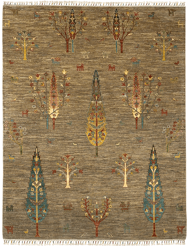 Arbor Ars Trees of Life vloerkleed in bruin van Koreman Exclusive Carpets, handgeknoopt uit wol.