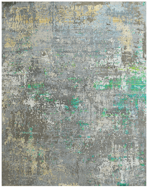 Avant Garde Charcoal-Green design vloerkleed in groen-grijs van Koreman Exclusive Carpets, gemaakt van wol en zijde.