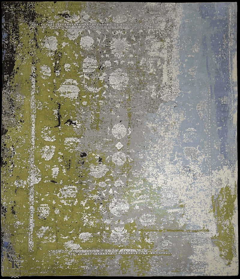 Avant Garde Kashan design 5260 vloerkleed in blauw-grijs-groen van Koreman Exclusive Carpets, handgeknoopt uit wol.