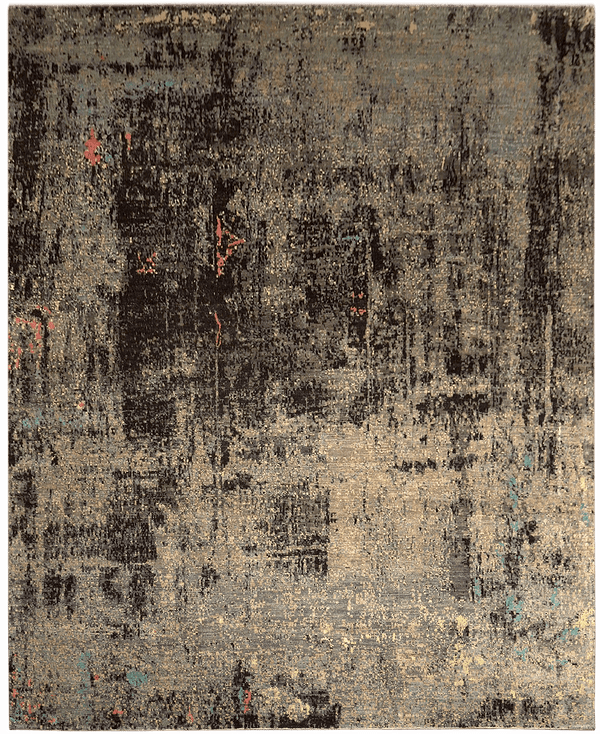 Avant Garde Trafic Design tapijt in zwart-beige van Koreman Exclusive Carpets, handgeknoopt uit wol en zijde.