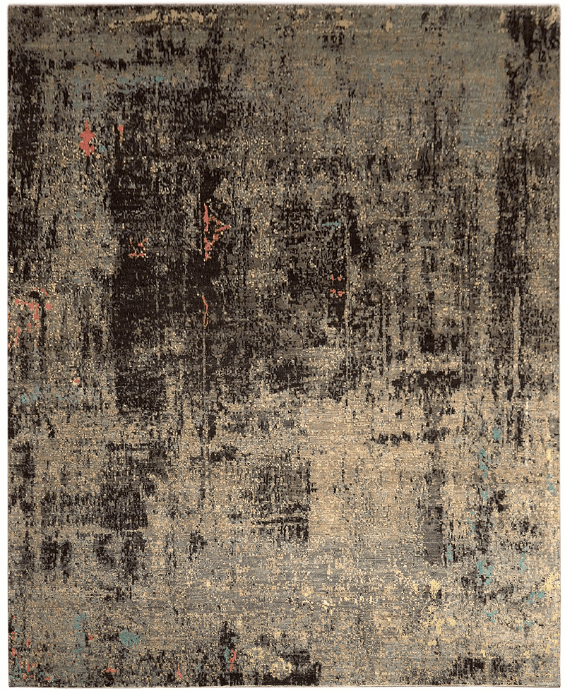 Avant Garde Trafic Design tapijt in zwart-beige van Koreman Exclusive Carpets, handgeknoopt uit wol en zijde.