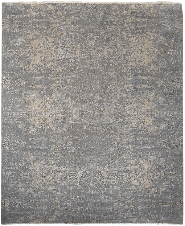 Avant Garde Mural grey/ blue design vloerkleed in grijs van Koreman Exclusive Carpets, handgeknoopt uit wol en zijde.
