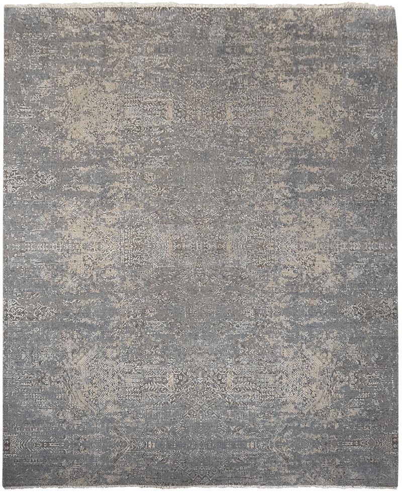 Avant Garde Mural grey/ blue design vloerkleed in grijs van Koreman Exclusive Carpets, handgeknoopt uit wol en zijde.