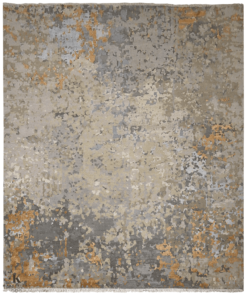 Avant Garde Spatial Charcoal design vloerkleed in oranje van Koreman Exclusive Carpets, handgeknoopt uit wol en zijde.