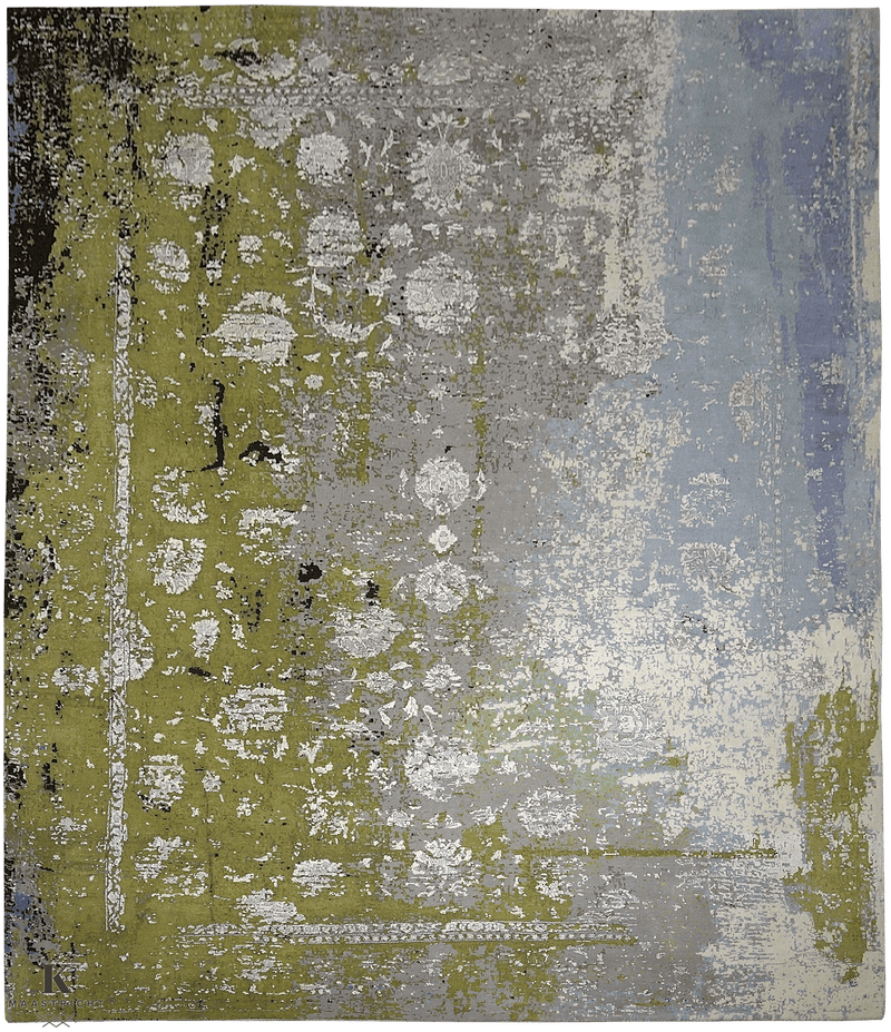 Avant Garde Kashan design 5260 vloerkleed in blauw-grijs-groen van Koreman Exclusive Carpets, handgeknoopt uit wol.