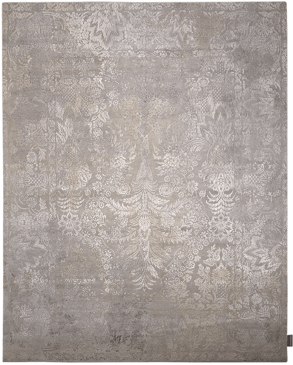 Riviera Floral Design vloerkleed in grijs van Koreman Exclusive Carpets, handgeknoopt uit wol.