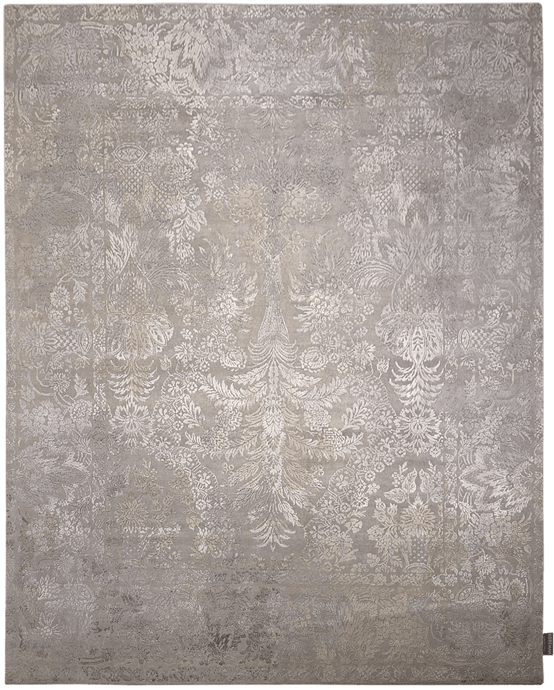Riviera Floral Design vloerkleed in grijs van Koreman Exclusive Carpets, handgeknoopt uit wol.