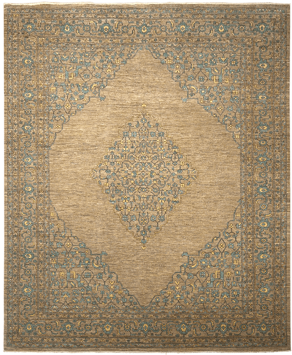 Ghaznavi Farahan Bleached Shapes vloerkleed in bruin-beige van Koreman Exclusive Carpets, handgeknoopt uit wol.