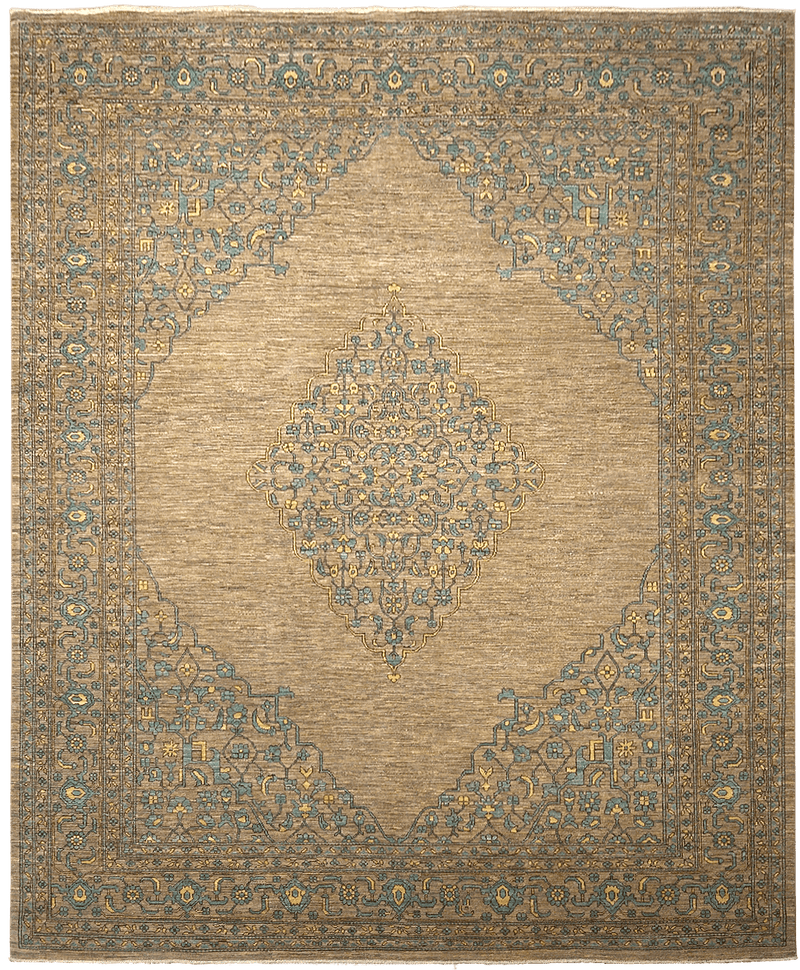 Ghaznavi Farahan Bleached Shapes vloerkleed in bruin-beige van Koreman Exclusive Carpets, handgeknoopt uit wol.