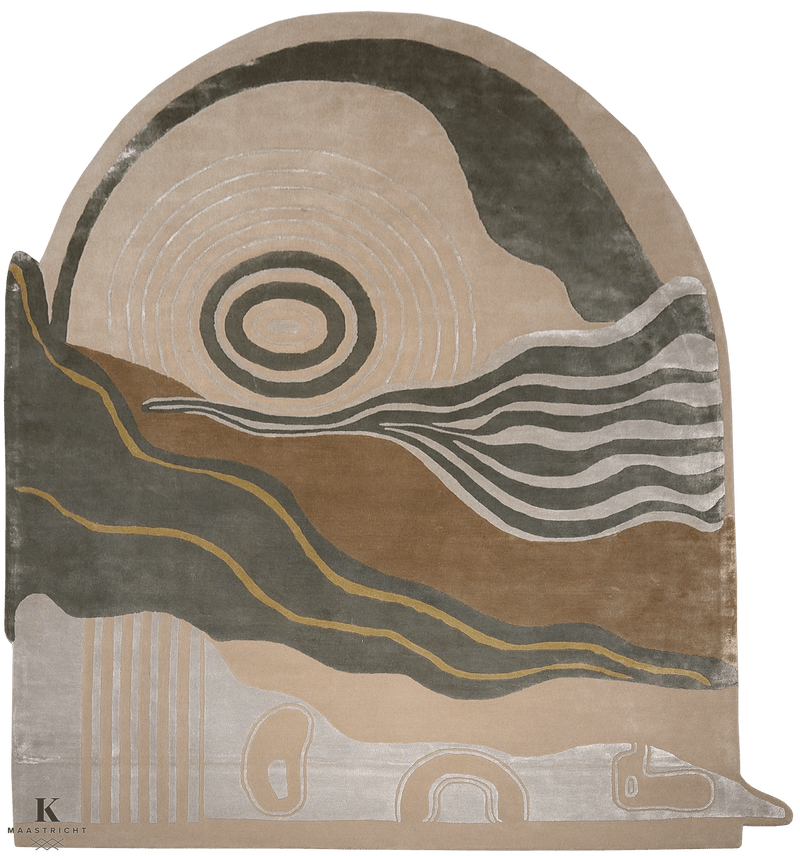 Handtufted Art design tapijt 5100 in groen-beige van Koreman Exclusive Carpets, gemaakt van wol.