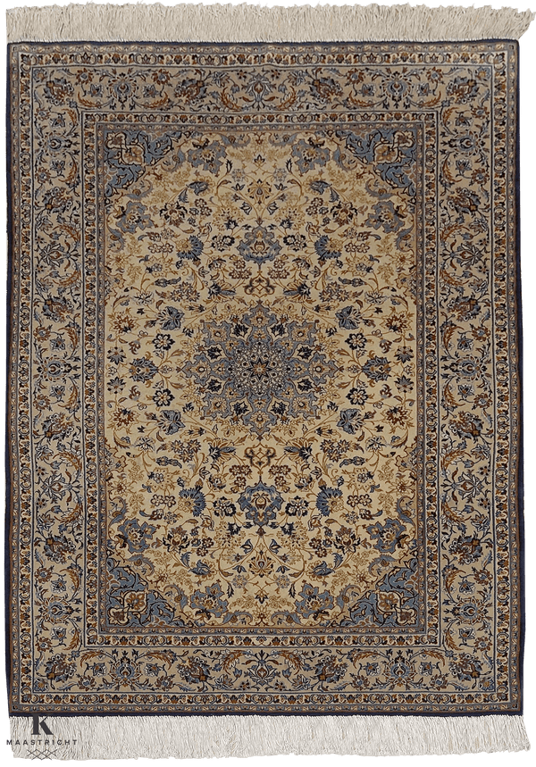 Isfahan tapijt Iran in blauw-beige van Koreman Exclusive Carpets, handgeknoopt uit wol.