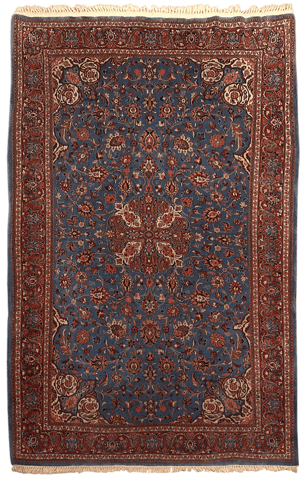 Isfahan Ancient Deep Red & Blue vloerkleed in blauw-rood van Koreman Exclusive Carpets, handgeknoopt uit wol.