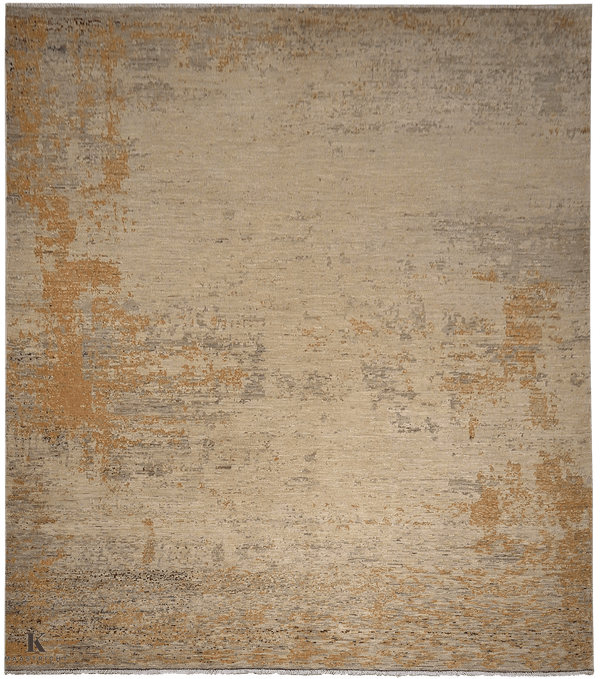 Kashkuli Art tapijt 5195 in geel-beige van Koreman Exclusive Carpets, handgeknoopt uit wol.