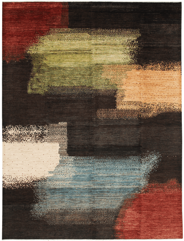 Kashkuli dark shades tapijt in zwart van Koreman Exclusive Carpets, handgeknoopt uit wol.
