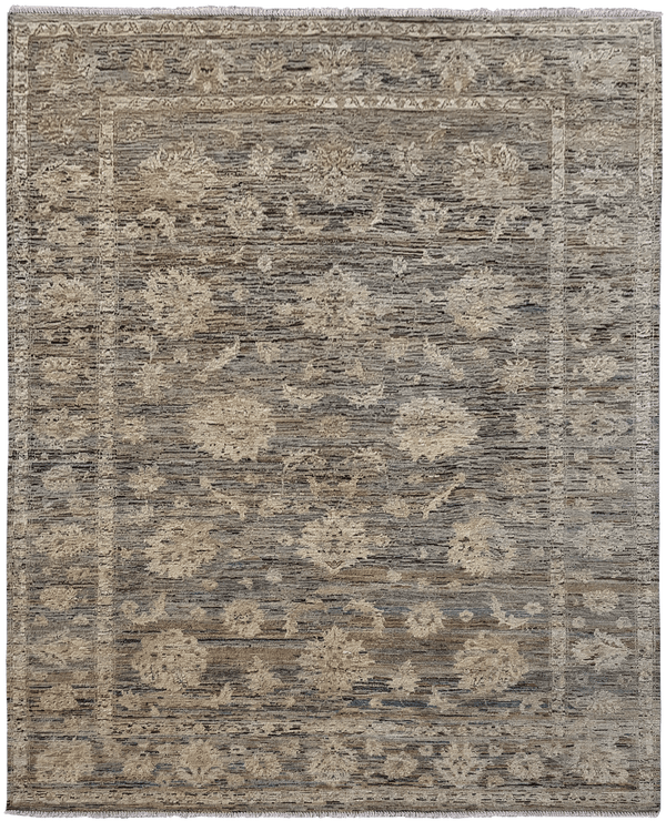 Kashkuli Flower Grid vloerkleed in grijs-beige van Koreman Exclusive Carpets, handgeknoopt uit wol.