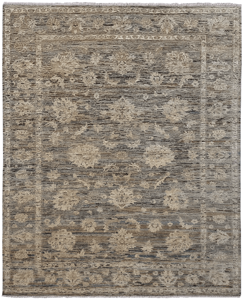 Kashkuli Flower Grid vloerkleed in grijs-beige van Koreman Exclusive Carpets, handgeknoopt uit wol.