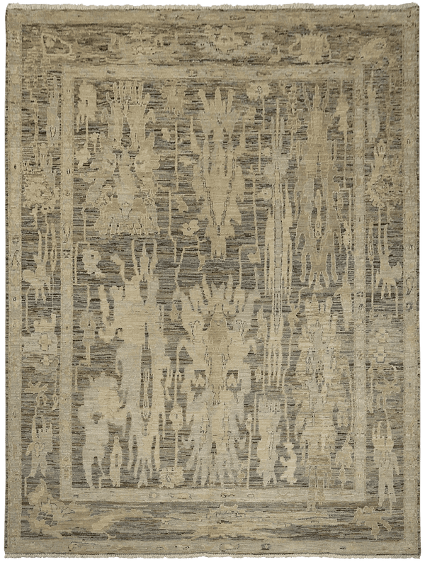 Fields of Leafs Kashkuli vloerkleed in grijs-beige van Koreman Exclusive Carpets, handgeknoopt uit wol.