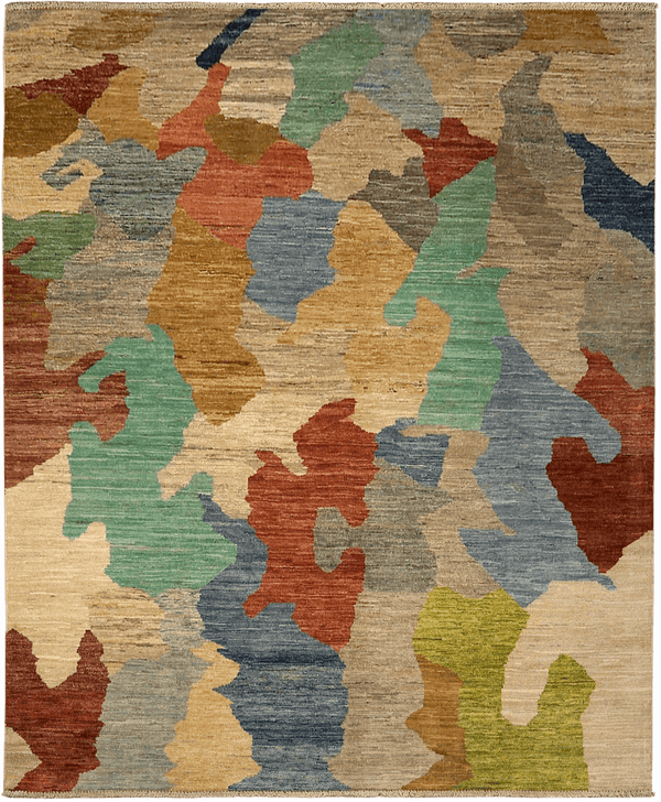 Colourbomb vloerkleed in blauw-rood van Koreman Exclusive Carpets, handgeknoopt uit wol.