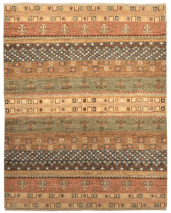 Dashes and Dots vloerkleed in blauw-rood van Koreman Exclusive Carpets, handgeknoopt uit wol.