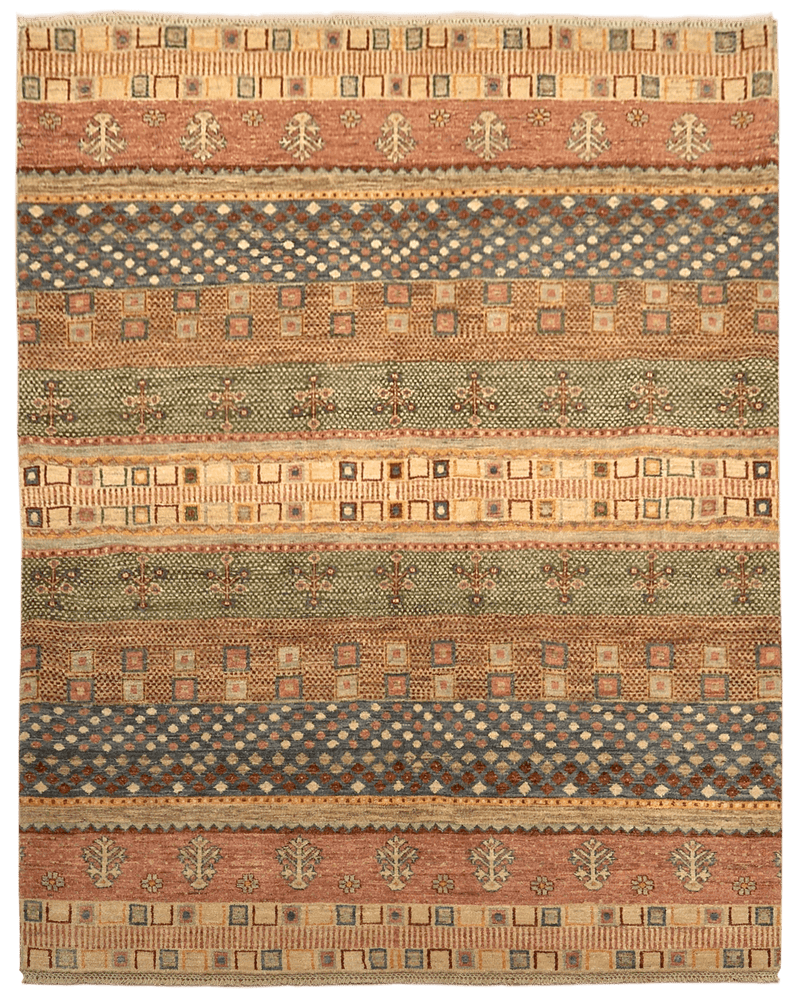 Dashes and Dots vloerkleed in blauw-rood van Koreman Exclusive Carpets, handgeknoopt uit wol.