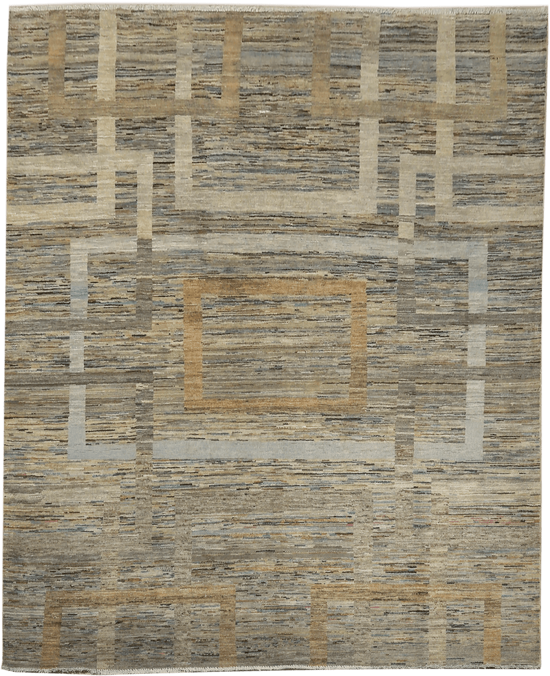 Modern Geometry vloerkleed in grijs-beige van Koreman Exclusive Carpets, handgeknoopt uit wol.