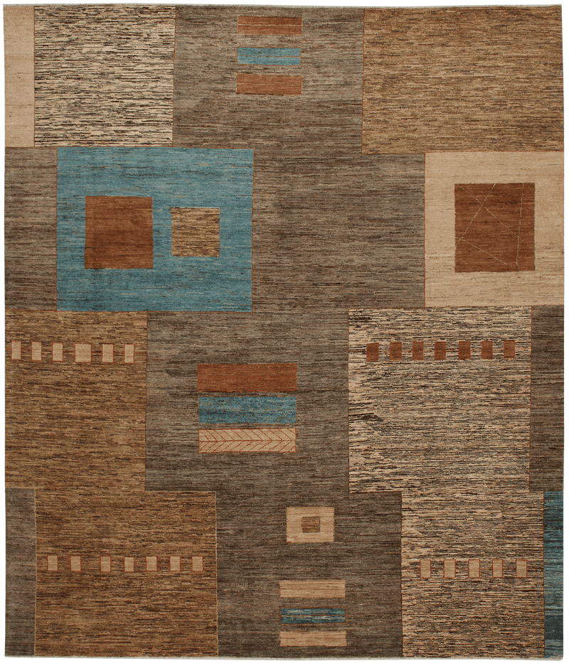 Modern art of colour vloerkleed in bruin van Koreman Exclusive Carpets, handgeknoopt uit wol.