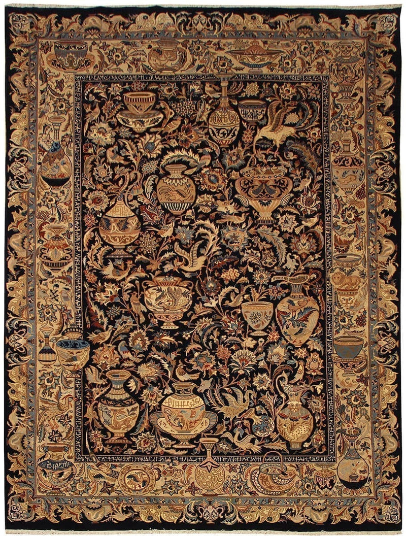 Kashmar Iranian Shapes vloerkleed in blauw van Koreman Exclusive Carpets, handgeknoopt uit wol.